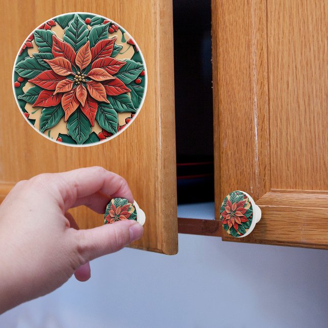 Poinsettia Red Christmas  Ceramic Knob (Creator Uploaded)