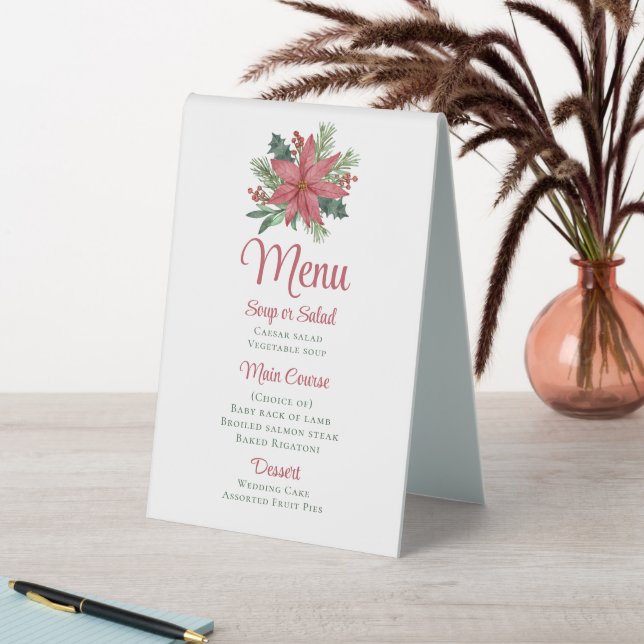 Poinsettia Red Christmas Floral Wedding Menu  (In SItu (Table))