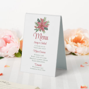 Poinsettia Red Christmas Floral Wedding Menu