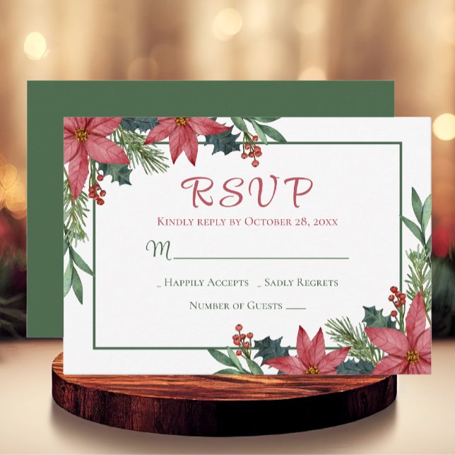 Poinsettia Red Christmas Floral Wedding RSVP (Creator Uploaded)
