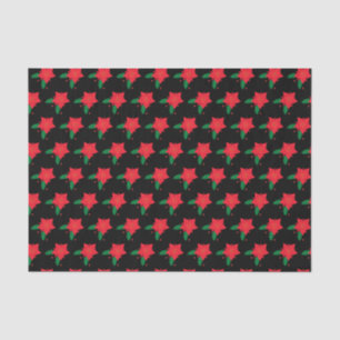 Poinsettia Red Christmas Flower Pattern on Black Tissue Paper