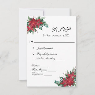Poinsettia Red Christmas Winter Wedding RSVP Card