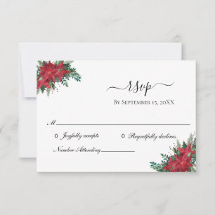 Poinsettia Red Christmas Winter Wedding RSVP Card