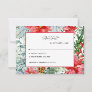 Poinsettia Red Evergreen Winter Christmas Wedding RSVP Card
