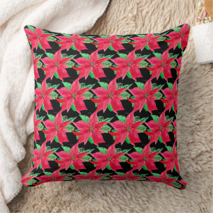 Poinsettia Red Floral Christmas Flower  Cushion