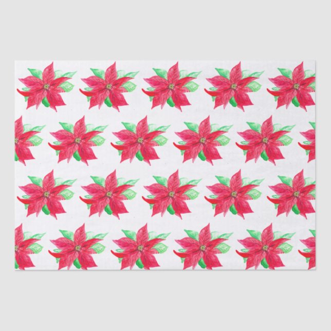 Poinsettia Red Floral Christmas Flower  Tissue Paper (Front)