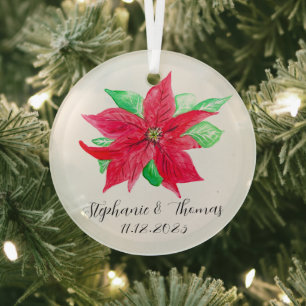 Poinsettia Red Floral Christmas Flower Wedding Glass Tree Decoration