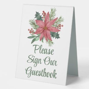 Poinsettia Red Floral Christmas Wedding Guestbook