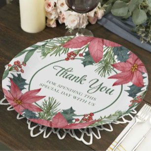Poinsettia Red Floral Christmas Wedding  Paper Plate
