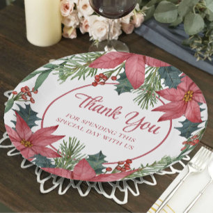 Poinsettia Red Floral Christmas Wedding Paper Plate