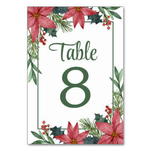 Poinsettia Red Floral Christmas Wedding  Table Number