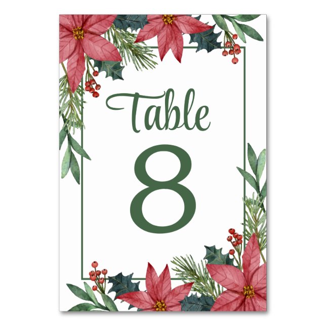 Poinsettia Red Floral Christmas Wedding  Table Number (Back)