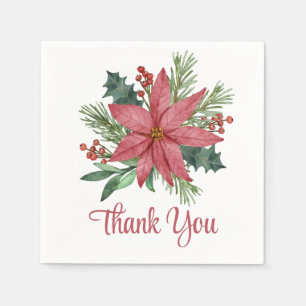 Poinsettia Red Floral Thank You Christmas   Napkin