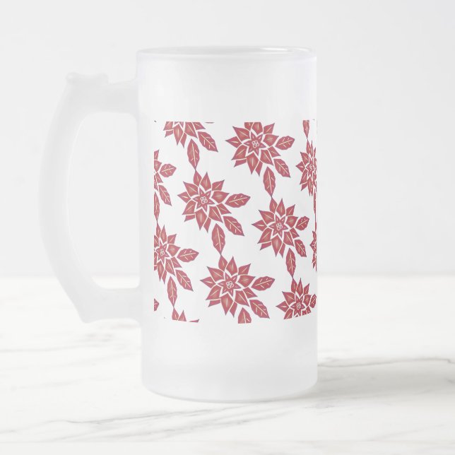 Poinsettia (red) frosted glass beer mug (Left)