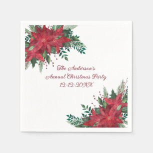 Poinsettia Red Green Holiday Christmas Party Napkin