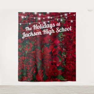 Poinsettia Red Green Leaves Holiday Photo Backdrop Tapestry