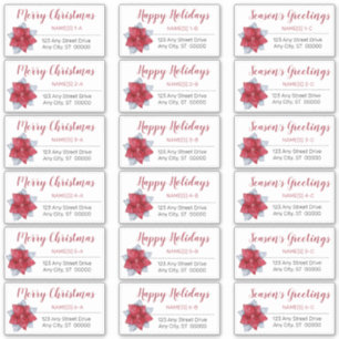 Poinsettia Red   Grey Christmas Address Labels