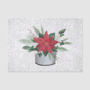 Poinsettia Red Silver Confetti Christmas Tissue Paper