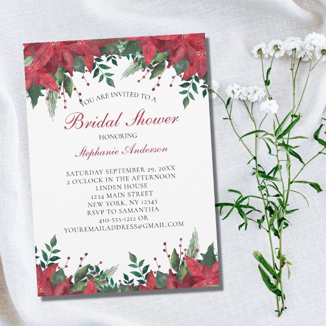 Poinsettia Red Winter Christmas Bridal Shower  Invitation (Creator Uploaded)