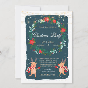 Poinsettia,Reindeer Christmas Company Invitation