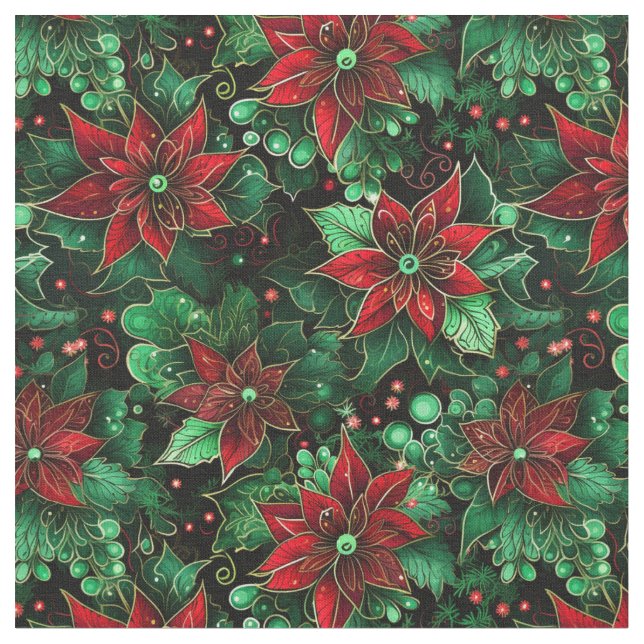Poinsettia Repeat Christmas AI Generated Pattern Fabric (Close Up)