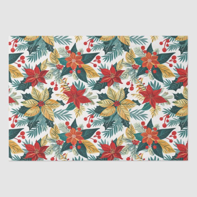 Poinsettia Retro Festive Christmas Tissue Paper  (Front)
