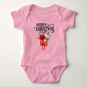 Poinsettia Roses Christmas Flower Bouquet Baby Bodysuit