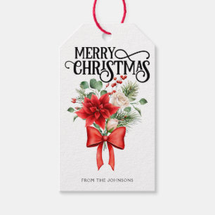 Poinsettia Roses Christmas Flower Bouquet Gift Tags