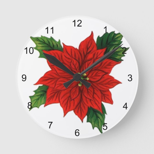Poinsettia Round Clock (Front)