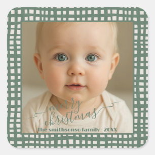 Poinsettia Sage Green Ivory Christmas baby Photo Square Sticker
