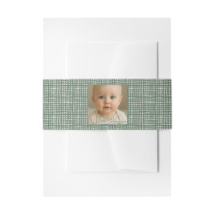 Poinsettia Sage Green Ivory Photo Christmas Invitation Belly Band
