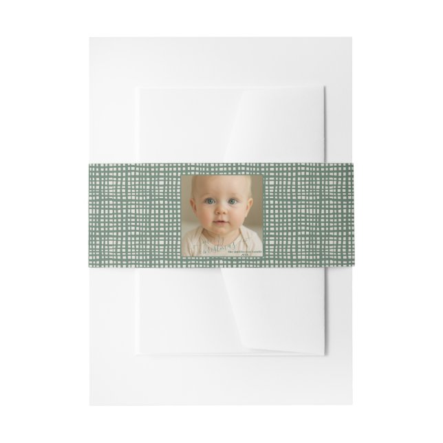 Poinsettia Sage Green Ivory Photo Christmas Invitation Belly Band (Front Example)