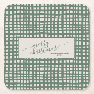 Poinsettia Sage Ivory Christmas elegant Square Paper Coaster