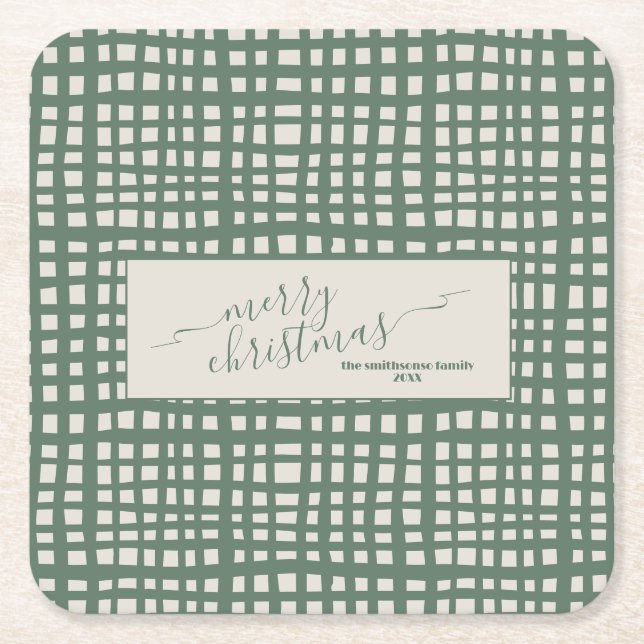 Poinsettia Sage Ivory Christmas elegant Square Paper Coaster (Front)