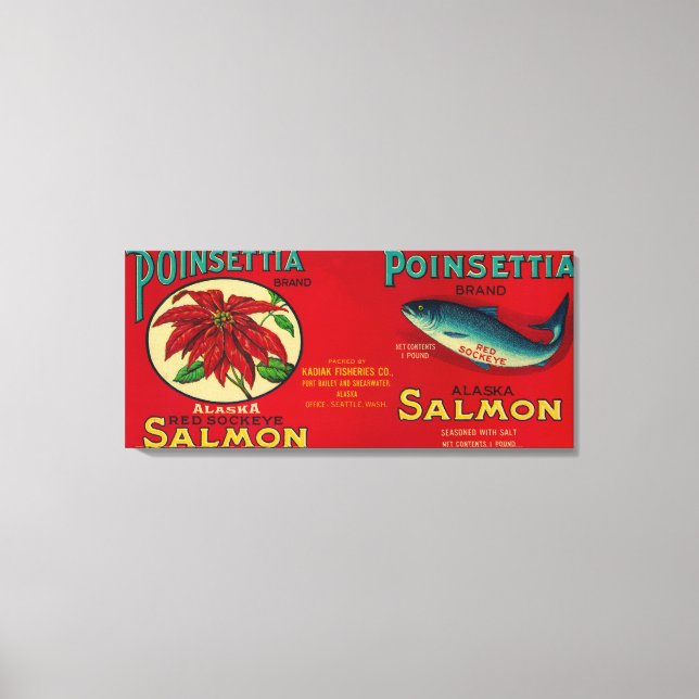 Poinsettia Salmon Can Label Canvas Print (Front)
