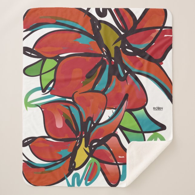 Poinsettia Sherpa Blanket Medium (Front)