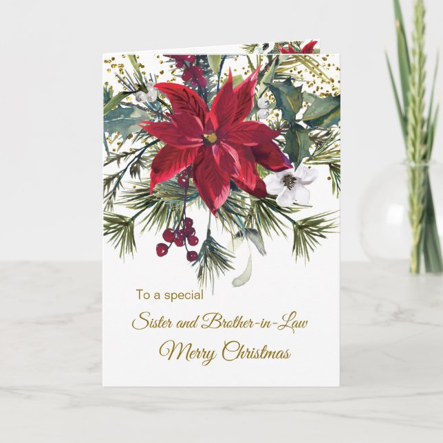 Poinsettia Sister & Brother-in-Law Christmas Holiday Card (Front)
