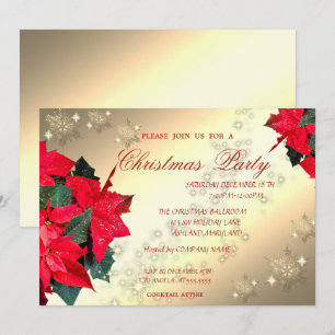 Poinsettia Snowflakes,Corporate Christmas Party Invitation