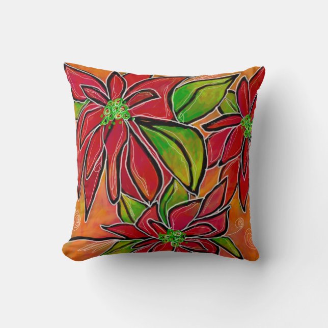 Poinsettia Square Pillow (Front)
