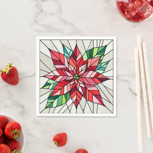 Poinsettia Stained Glass Festive Florals Decoupage Napkin (Insitu)