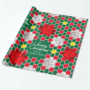 Poinsettia Star red green Christmas family photo Wrapping Paper