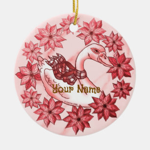 Poinsettia Swan Ceramic Tree Decoration