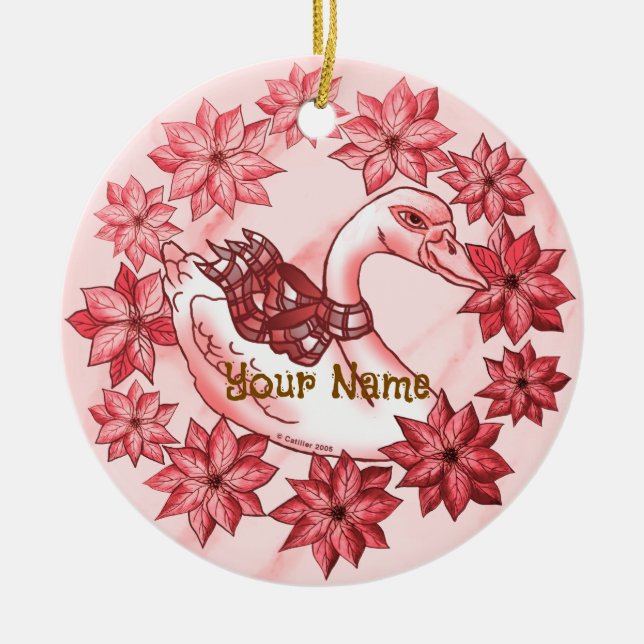 Poinsettia Swan Ceramic Tree Decoration (Front)