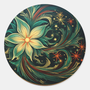 Poinsettia Swirl Floral Delights Classic Round Sticker