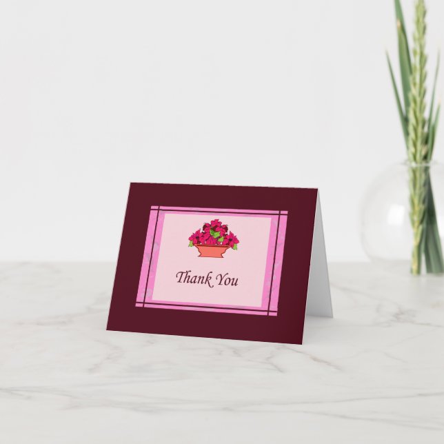Poinsettia Thank You Card With Pink Border (Front)