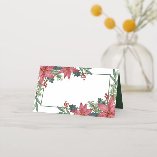 Poinsettia Thank You Red Floral Christmas Wedding Place Card (Front)