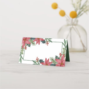 Poinsettia Thank You Red Floral Christmas Wedding Place Card