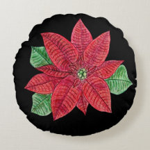 Poinsettia Throw Pillow - Black Background