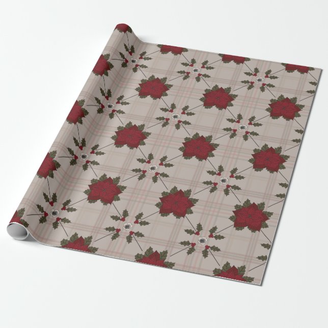 Poinsettia Twill Wrapping Paper (Unrolled)