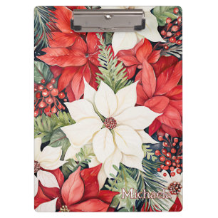 Poinsettia Watercolor Art Clipboard
